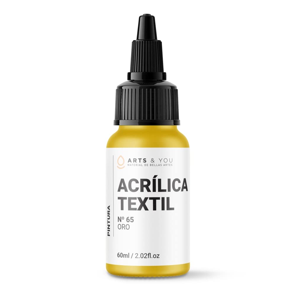 Arts & You Pintura Acrílica Textil 60ml Ideal para pintar Ropa y Tejidos | Pintura Fluida para manualidades en tela | Adhesión en Tejidos muy duradera (65 Oro)