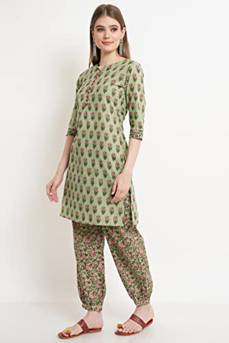 Image of COTLAND Fashions Jaipuri Cotton Straight Kurta and Afghani Salwar (Set) for Women (Bustling Buttons)