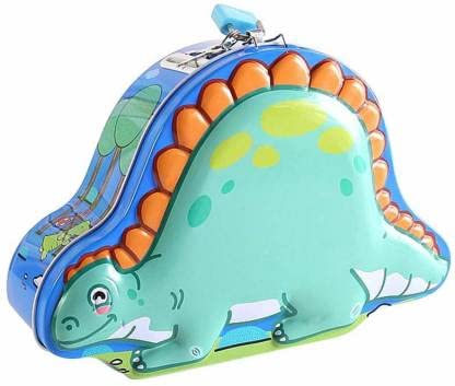 WISHKEY Cute Attractive Cartoon Dinosaur Piggy Bank with Security Lock & Keys for Kids Money Saving Storage Coin Collector Box for Boys & Girls (Pack of 1 , Multicolor)