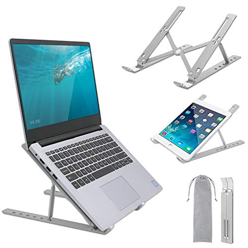 Yinleader Laptopstandaard, draagbare notebookstandaard, 6 hoogteverstellingsniveaus, vouwbaar aluminium, compatibel met MacBook, Pad, Lenovo, Dell, HP Alle 7-17 inch tablet - zilver