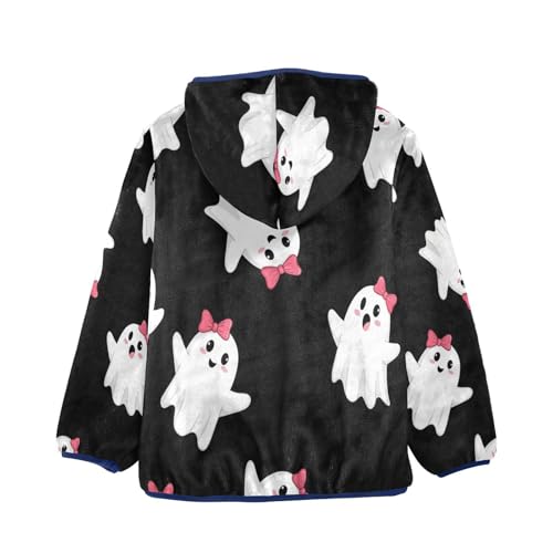 Cute Ghosts with Bows Toddler Fleece Jacket Girl Boys Hooded Fleece Jacket Coat Warm Outwear Zip-up 3-10T2