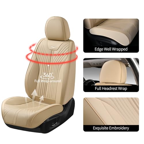 Image of FLORICH Car Seat Covers Full Set Leather Front and Rear Seat Covers Luxury Automotive Car Seat Cover Car Seat Cushion Seat Protector Universal Fit for Most Cars Trucks SUV, Beige