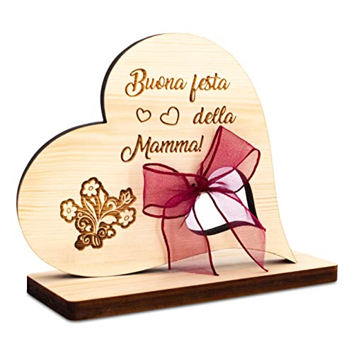 sagl.tirol Corazón de pino sobre base con texto en alemán "Alles Liebe zum Muttertag" con bonito lazo italiano Cover