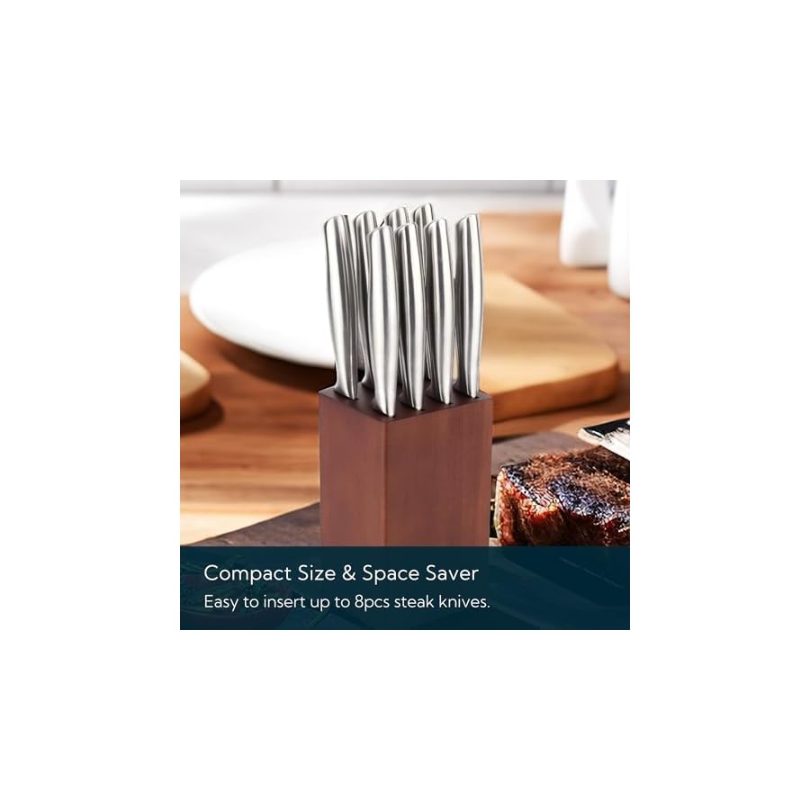 55-Steak-Knife-Block-Holder-without-Knives-with-8-Slots-Wooden-Steak-Knife-Storage-Block-only-Space-Saver-Compact-Design-Steak-Knives-Organizer-by-KITCHENDAO 5.5“ Steak Knife Block Holder without Knives with 8 Slots - Wooden Steak Knife Storage Block only - Space Saver-Compact Design Steak Knives Organizer -by KITCHENDAO