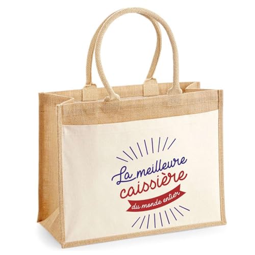 Cabas jute avec poche Caissière pour simplifier vos courses