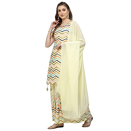 Image of Women's Georgette Embroidered Kurti And Skirt with Dupatta Sets.