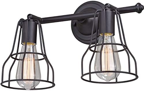 VAXCEL Clybourn 2-Light 14.25 inch W Oil Rubbed Bronze Industrial Bathroom Vanity Lighting Fixture, Adjustable Wire Cage Shade, Dimmable, LED Compatible, Reversible Over the Mirror Mounted Wall Sconce