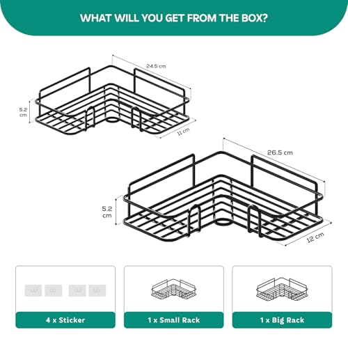 Image of amazon basics Steel Bathroom Organiser Without Drill | Bathroom Corner Shelves | Washroom Storage Organizer | Shelf & Fittings | Wall Mounted Pack of 2