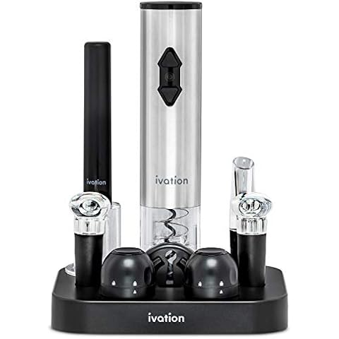 Ivation 9-Piece Wine Opener Gift Set | Deluxe Bar Kit with Electric Battery-Operated Bottle Opener, Air Pump Cork Extractor, Aerator Pourer, Wine Stoppers, Champagne Stoppers, Foil Cutter & Stand Cover