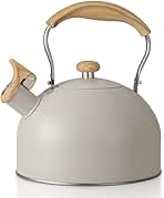 Stove Top Kettle, 2.5 Quart Whistling Kettle for Gas Hob with Wood Pattern Handle Loud Whistle Food Grade Stainless Steel, Anti-Hot Handle and Anti-Rust, Suitable for All Heat Sources
