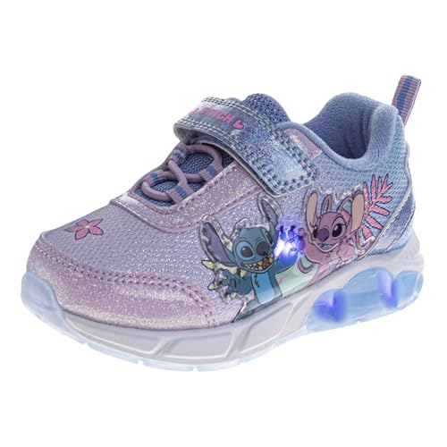 Josmo Lilo and Stitch Sneakers Lights Angel & Stitchs LED Light Up Shoe Athletic Shoes for Girls Blue Pink (Size 11 Little Kid)