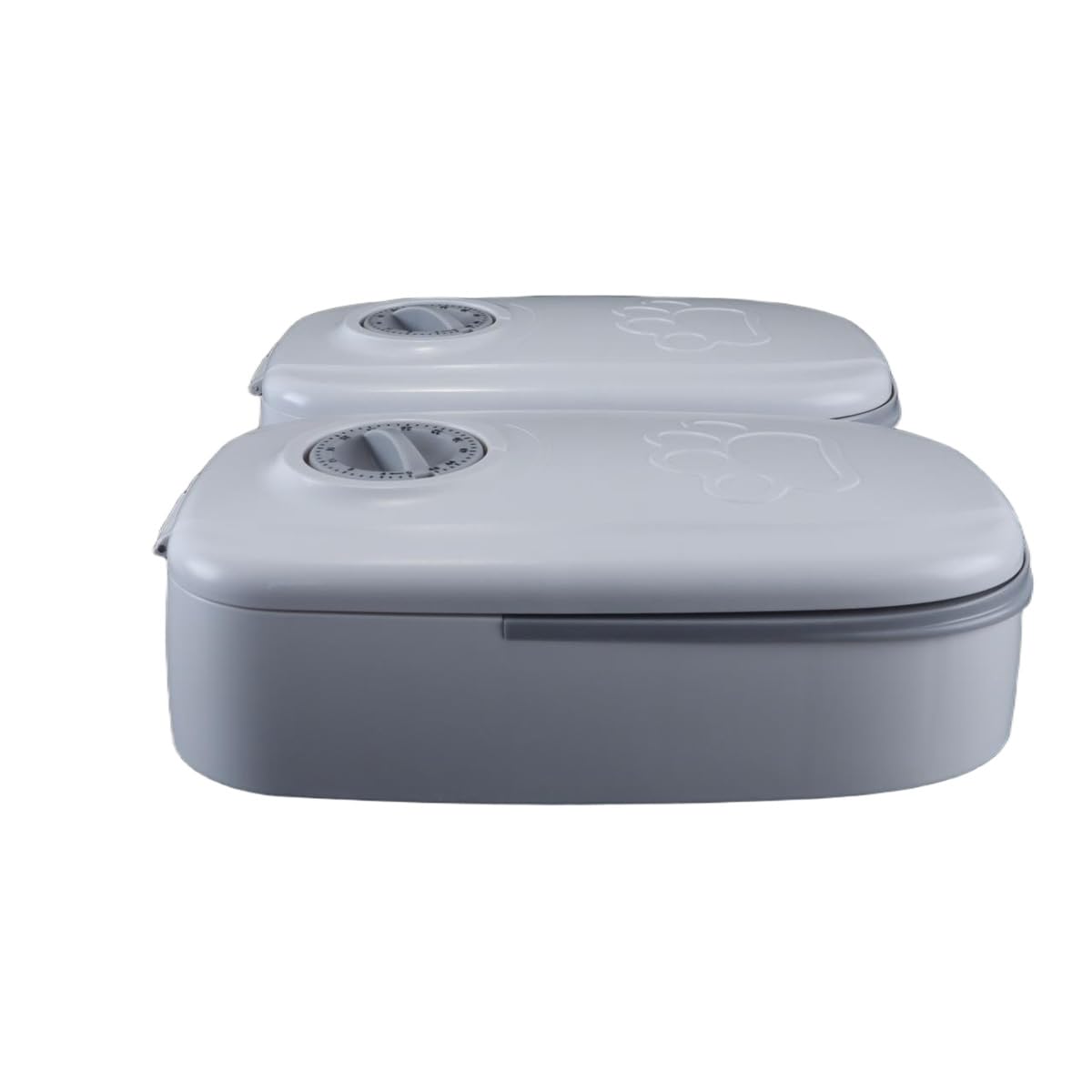 Distributeur automatique de croquettes et d'aliments humides pour chats et petits chiens, 2 repas, capacité 700 ml, minuterie, double bol, gris.