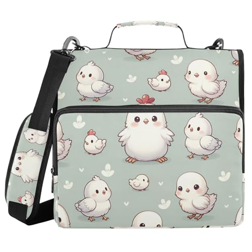 Image of Cute Animal Chicken Farm Zipper Binder Bag 3 Ring Binder with Shoulder Strap Zip Up 500 Sheets Capacity Multi Pockets for School Office Supplies