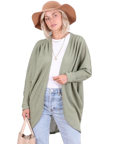 Image of Popana Long Oversized Fall Batwing Waffle Knit Cardigan Sweaters for Women with Pockets Plus Size