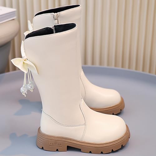 Girls Knee High Fashion Riding Boots Side Zipper Pearl Bowknot Winter PU Leather Shoes for Toddler Little Big Kids4