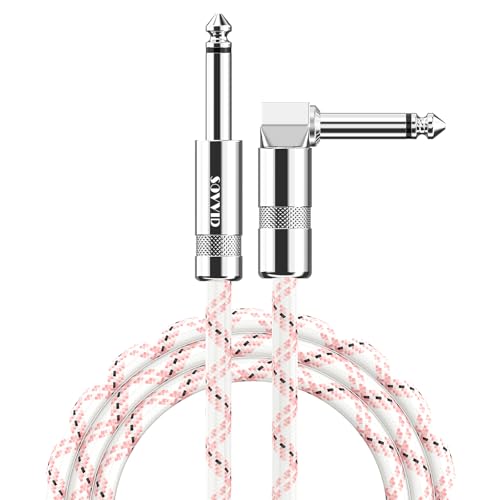 Image of 6FT Instrument Cable - Electric Guitar & Bass Cable with Right Angle 1 /4 Inch Connector - Pink White