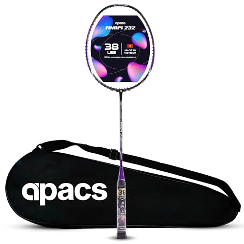 Apacs Finapi 232 (Unstrung, 38 LBS Max Tension) Made in Vietnam | 100% Japanese Graphite | High Modulus | High Power Badminton Racket with Free Full C