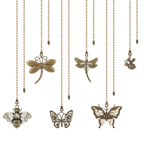 Image of BENECREAT 6pcs Butterfly Bee Ceiling Fan Pull Chain, Dragonfly Vintage Charm Pendant Chain Extender with Iron Ball Chain Connector for Fan, Table Lamp Decoration, 13~14.5inch