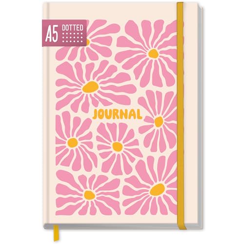 paper&you® dotted Journal A5 con banda elástica 'Pink Flowers' 156 páginas, cuaderno de notas con puntos, diario - sostenible & respetuoso con el clima