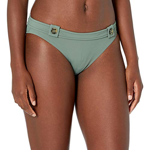 Seafolly Women's Standard Hipster Bikini Bottom Swimsuit with Button Detail, Active Olive Leaf, 12 US