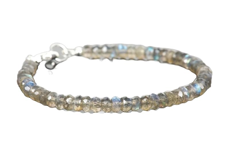 Labradorite Bracelet rondelle faceted 7inch Sterling Silver Stacking Beaded Bracelet, Simple Layering, Dainty Gemstone Bracelet, Fine Jewelry, Minimalist,