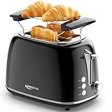Keenstone Toaster 2 Scheiben, Retro Edelstahl Toaster mit breitem Schlitz, 6 Bräunungsstufen, mit Warmhalterost, Aufwärm- & Auftaufunktion, für Toast und Brot, herausnehmbare Krümelschublade