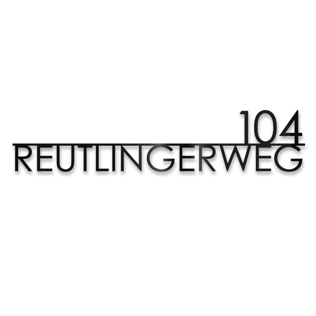 Metzler Hausnummer Tiefschwarz, individueller Schriftzug Edelstahl, Hausnummernschild, Wunschstraßenname und Hausnummer, 3D-Effekt & Wetterfest, Made in Germany, Länge: 380 mm