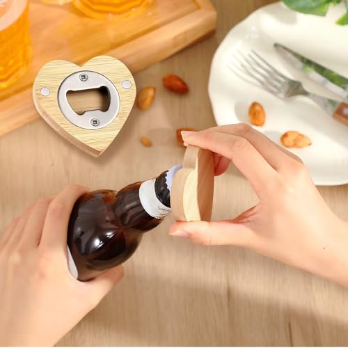 Vesici 50 Pcs Magnetic Bottle Opener 2.5in DIY Bamboo Heart Shape Beer Openers Wooden Fridge Magnet Refrigerator Sticker Gift for Beer Lover Wedding Guest Kitchens Bars Parties by Vesici - Image 4