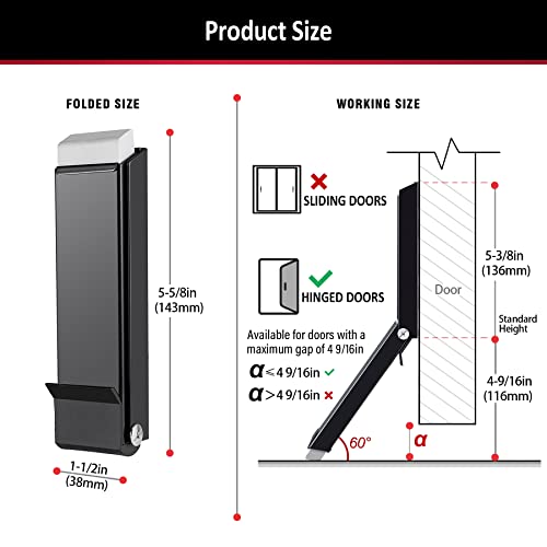 No Drilling Door Stoppers, Easy Pedal Kick Down Door Stop, Self Adhesive Metal Doorstop, Flip By Foot, Hinge Door Handle Protector (Black X 1 Pack) #TOP5