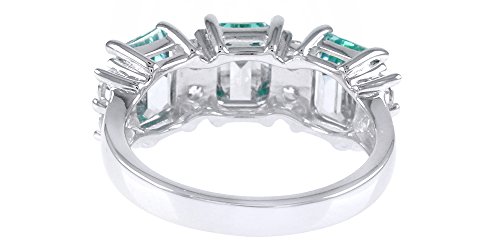 Jewel Zone US Simulated Blue Green Tourmaline & White Cubic Zirconia Three Stone Engagement Ring in Sterling Silver3