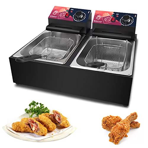 WOTZOV Freidora eléctrica de Acero Inoxidable de 20 L para Uso doméstico, con un Solo Tanque y Dos Tanques, con Cesta y termostato Ajustable para Uso Comercial.，Enamel Style1