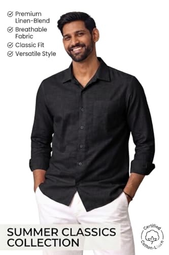 Image of Men's Linen Blend Shirt | Breathable Summer Shirt for Men | Full Sleeve Casual | Classic Fit Solid | Lightweight Comfortable | Summer Classics Collection