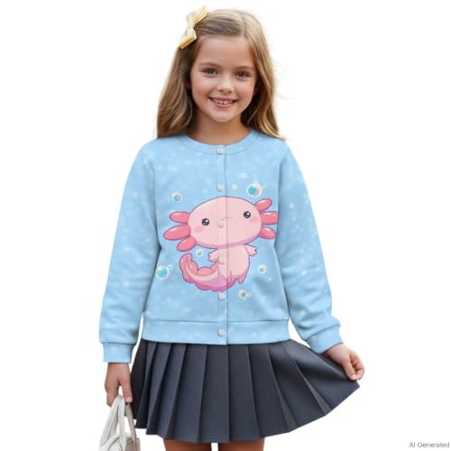 Image of Girls Cardigans Sweater Long Sleeve Crew Neck Button Down Sweaters School Outerwear for Kids Fall Winter Tops