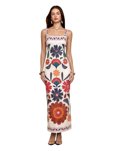 Image of Floerns Women's Tropical Bow Tie Back Long Dress Sleeveless Maxi Dress | Hawaiian Resort Wear, Coastal Vacation, Beach Wedding Guest, Side Slit, Spring Break Outfits