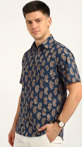 Image of BLOCKS OF INDIA Cotton Hand Block Print Half Sleeves Summer Shirt for Men