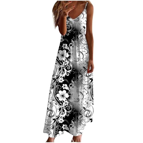 Nuaoxyeu Sommerkleid Damen Leicht Und Luftig Midi Sommerkleid Damen Lang Sommer ärmellos Strandkleid Elegant V Ausschnitt Maxikleid Elegant Luftige...