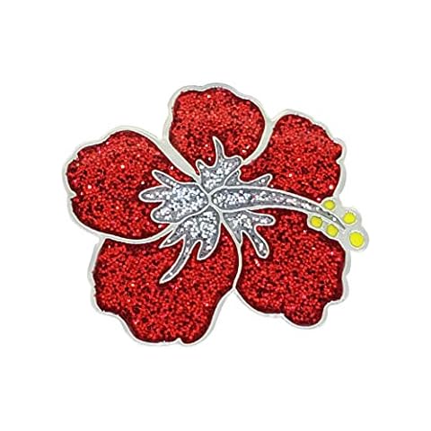 NAVIKA Beautiful Red Hibiscus Glitzy Ball Marker with Magnetic Hat Clip Cover