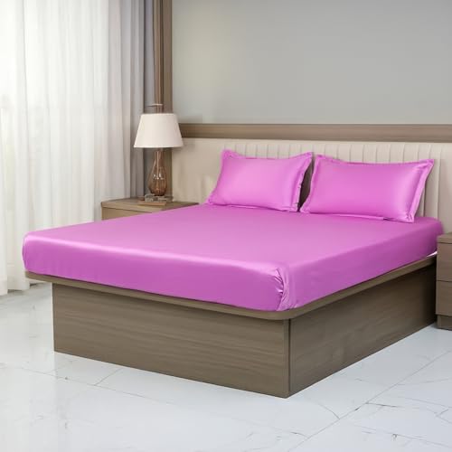 Image of LANE LINEN 400TC Super King Size Bedsheet with 2 Pillow Cases | 100% Cotton 3 Pc Bedding Set (2.74 M x 2.74 M) | Breathable & Wrinkle-Free | Sustainable & Eco Friendly Bedding Set (Mulberry)