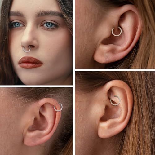 Image of PEAKLINK 16G 18G 316L Stainless Steel CZ /OPAL Septum Piercing Septum Clicker Ring Hinged Nose Ring Daith Earrings Conch Piercing Jewelry Helix Cartilage Tragus Lobe Belly Hoop Earring