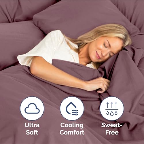 Image of King Size 4 Piece Sheet Set - Ultra Soft & Cooling Bed Sheets - Cool Plum | Fits 8 Inch to 16 inch Mattress, Wrinkle Free & Fade Resistant with Deep Pockets, Breathable, Comfy Hotel Luxury Bedding