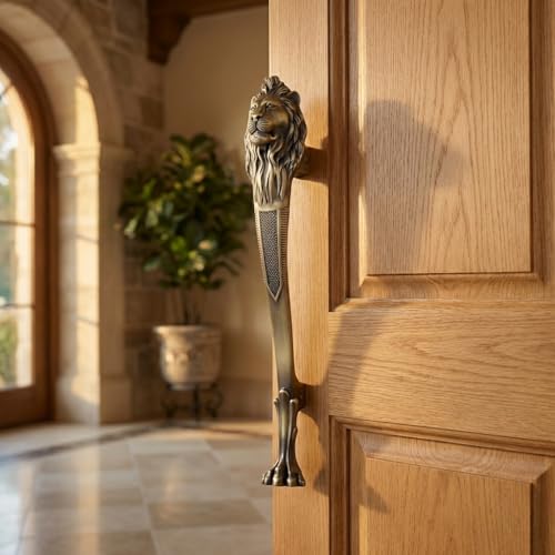 Image of GLOXY Premium Antique 15 inch Lion Shaped Main Door Handle with 10 inch Hole-to-Hole Spacing - Decorative Push & Pull Aluminium Wooden & Glass Door Handle for Home, Hotel, Office & Banquet Hall - Pack of 1