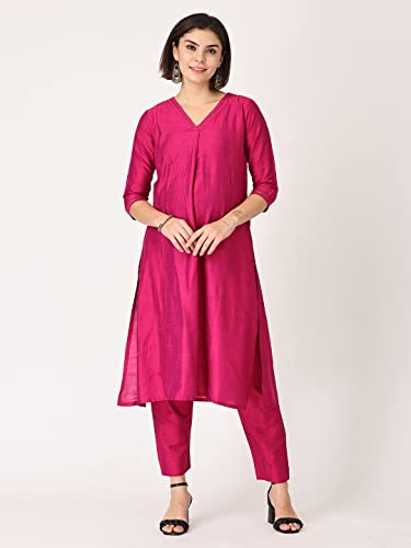 Image of The Mom Store Maternity Nursing and Feeding Kurta Set | Nursing Zippers | Pre and Post Pregnancy | Raw Silk | Kurta Pant Set | Solid |