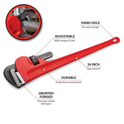 Image of Performance Tool W1133-36B 36 in. Adjustable Steel Pipe Wrench, Red