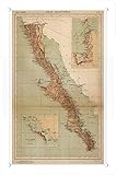 STOOKI Metal Tin Sign,vintage map of baja california 1922Wall Decor Fun Decoration for Home Kitchen Vintage Retro Plaque Posters 12x8 Inch