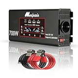 Onduleur à onde sinusoïdale pure 700 W : convertit le courant continu 12 V en courant alternatif 220 V/230 V de la plus haute qualité, fréquence 50 Hz. Fournit une alimentation électrique propre et stable pour protéger les appareils électriques, bien meilleure qu'une onde sinusoïdale modifiée.