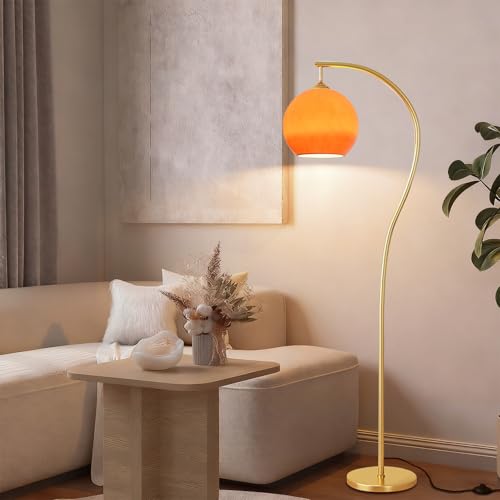 KlkrzJwy Arc Floor Lamp for Living Room Mid Century Modern Floor Lamps with Adjustable Orange Glass Shade Mushroom Tall Standing Lamp Gold Pole Tall Lamp for Home Office Bedroom (Bulb Included) - Image 7