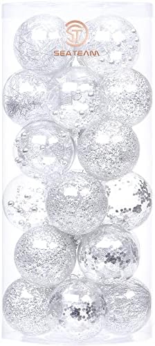 Sea Team Shatterproof Clear Plastic Christmas Ball Ornaments Decorative Xmas Balls Baubles Set with Stuffed Delicate Decorations (70mm/2.76 inch 24-Pack, Silver)