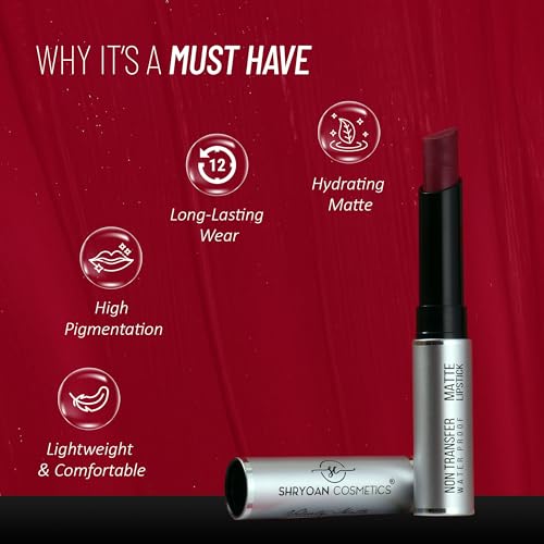 Image of Shryoan Velvety Matte Non-Transfer Lipstick I Long Lasting Stay with Non-Transfer Formula | Smudge & Water Proof (3.5 gm) (Pink)