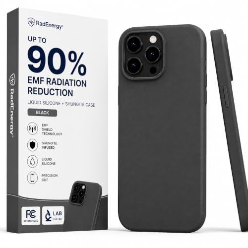 RadEnergy EMF Protection Anti Radiation Liquid Silicone Shungite Case for iPhone 12/12 Pro, FCC-Recognized & NVLAP-Accredited Up to 90% Radiation Reduction, Lightweight 5G Shield Cover, Black