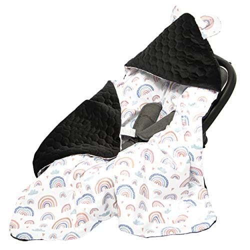 PIMKO Einschlagdecke 90 x 90 cm für Babyschale 3-Punkt Autositz Babytrage Buggy Kinderwagen mit 3-Punkt-Gurten zweiseigt verwendbar waschbar (Schwarz velvet) Cover